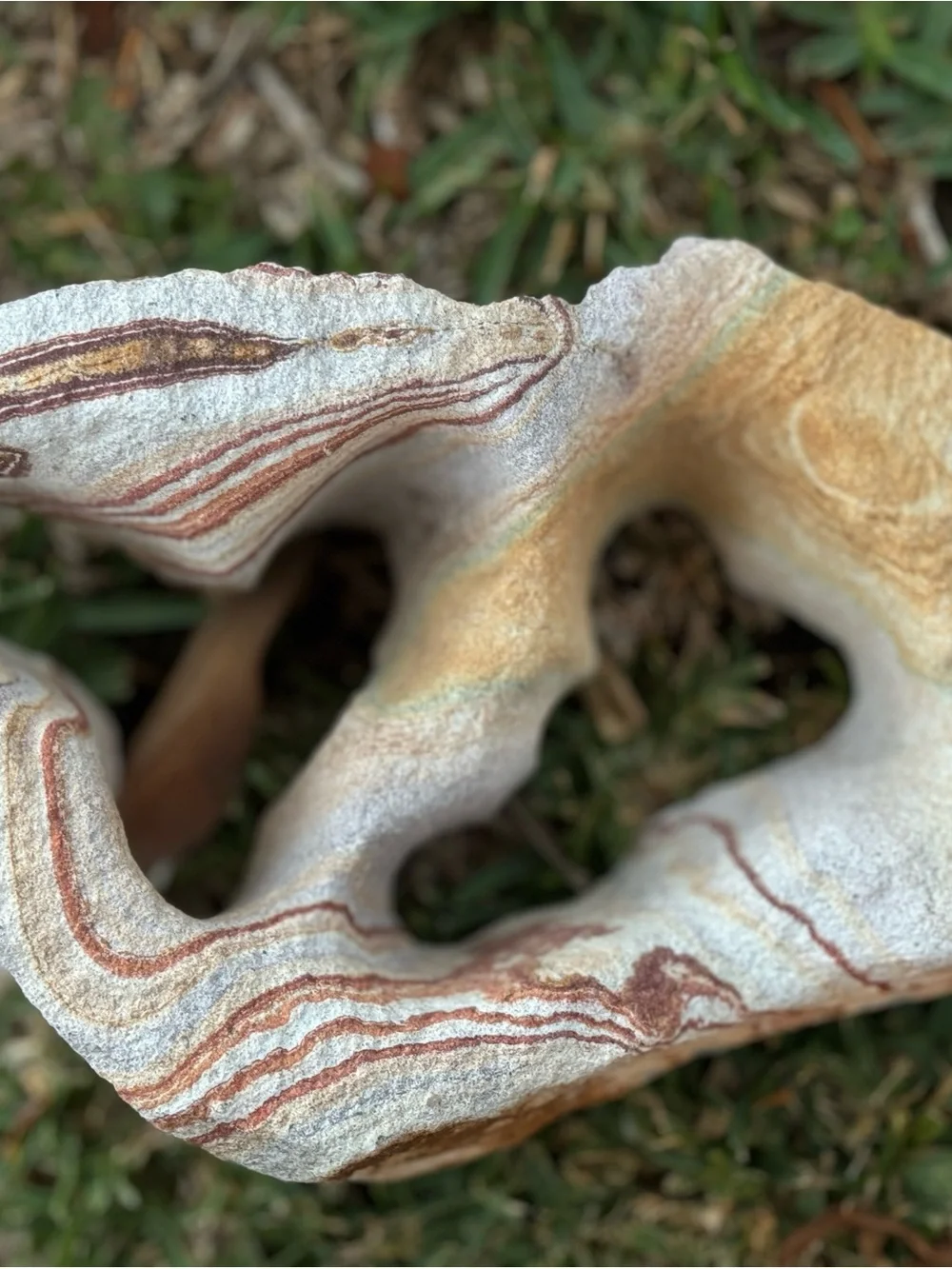 Natural Sandstone Decorative Rock w/ Red & Cream Striations for Aquarium or Tank
